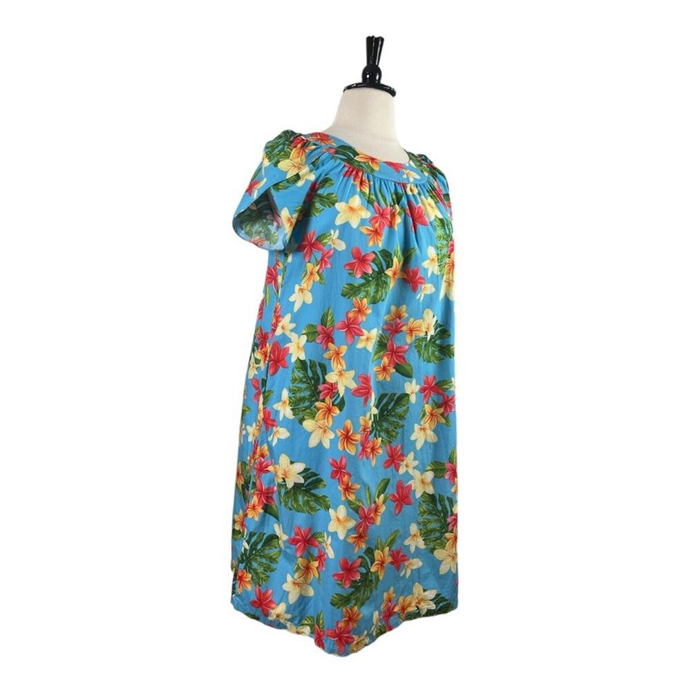 Puanani RJC Hawaiian Vintage Dress Tulip Sleeve Tropical Floral Women Size Large - Picture 2 of 11